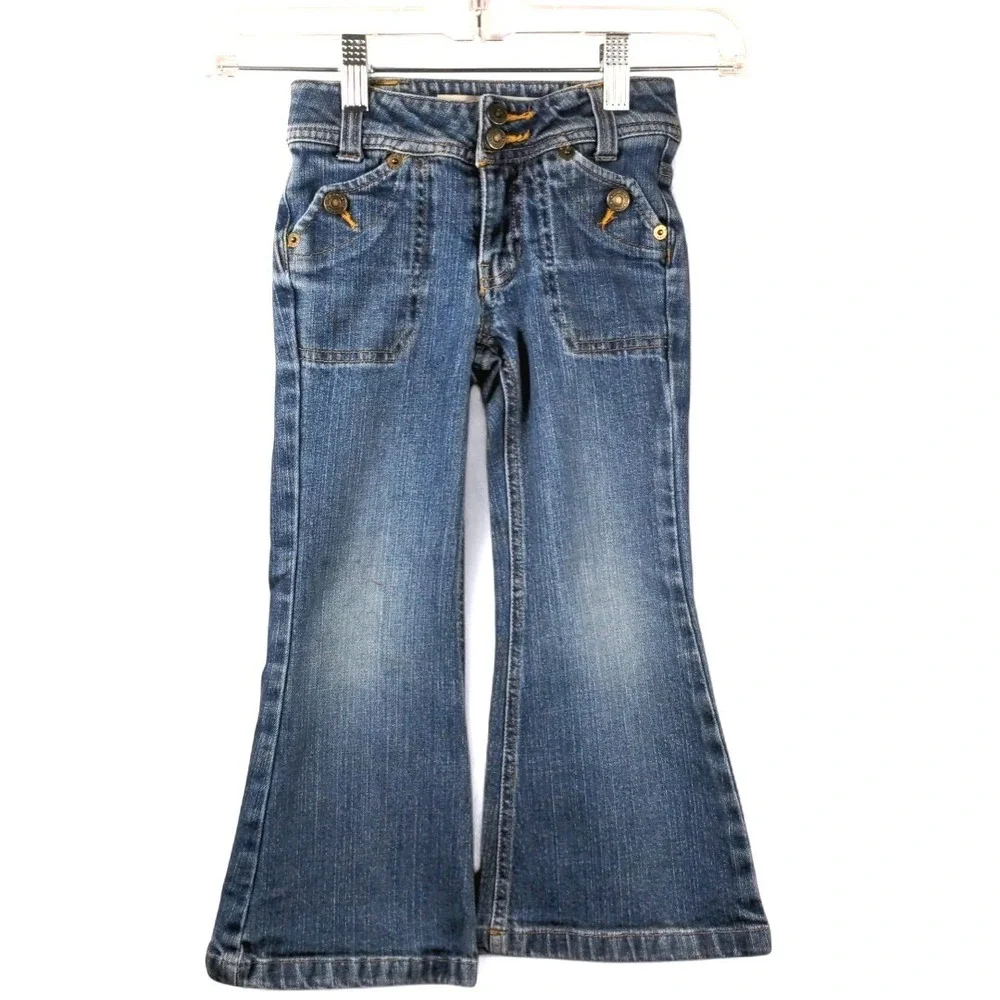 Vtg Gap Kids Y2K Flare Jeans Size 4 Adjustable Waist Stretch 2005‎ Retro Denim